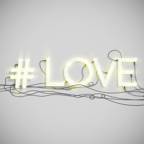 Realistic neon hashtag  word, vector illustration