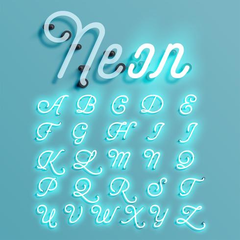 Realistic neon character typeset, vector