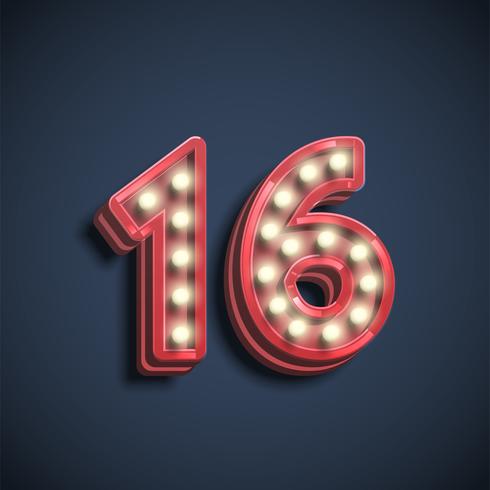 Realistic number character with lamps, vector illustration