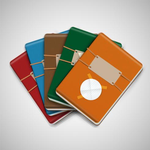 Cinco cuadernos de diferentes colores. vector