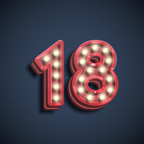 Realistic number character with lamps, vector illustration