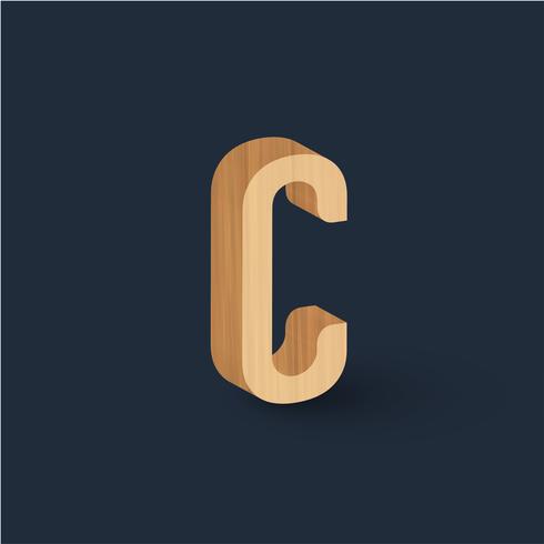 3D wood font character, vector