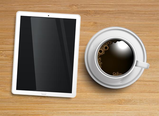 A cup of coffee with a tablet, vector