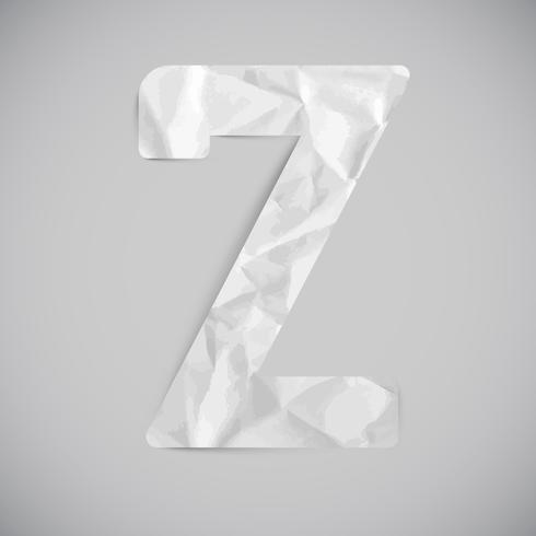 Letter made by crumpled paper with shadows, vector
