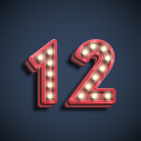 Realistic number character with lamps, vector illustration