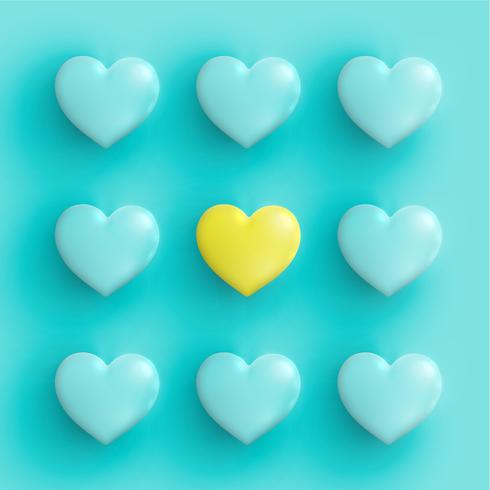 Pastel coloured 3D hearts, vector illustration