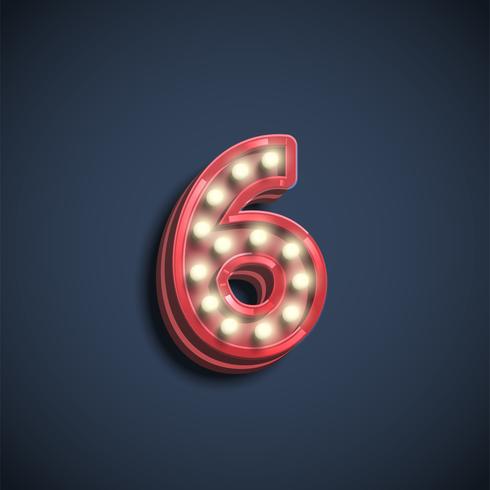 Realistic number character with lamps, vector illustration