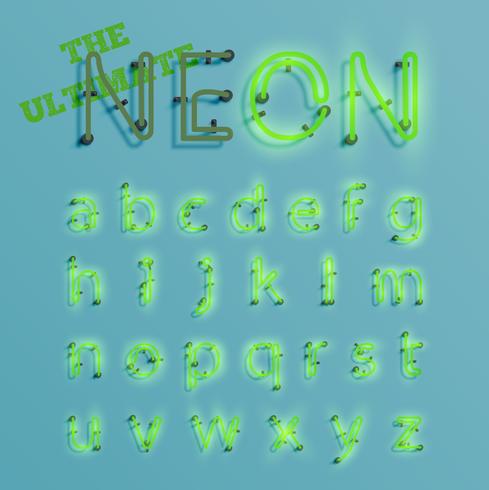 Realistic green neon character typeset, vector