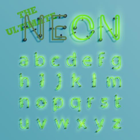 Realistic green neon character typeset, vector