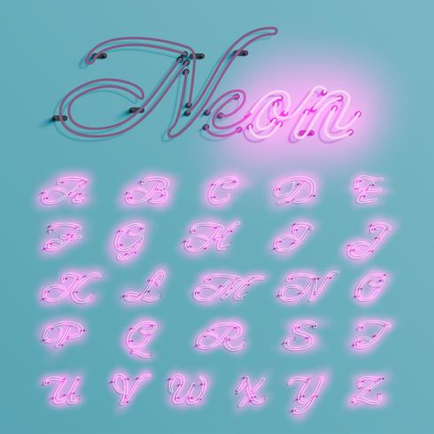 Realistic neon character typeset, vector