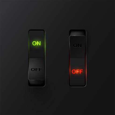 Realistic black switches with backlight ONOFF, vector