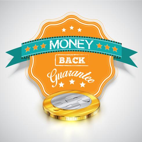 'Money back guarantee' sticker with realistic coins, vector