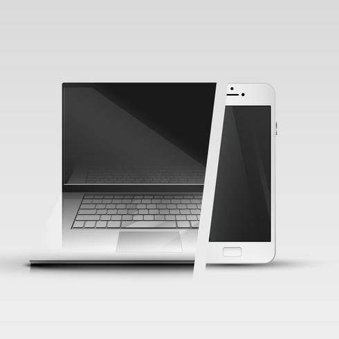 Smartphone realista y computadora, ilustración vectorial vector