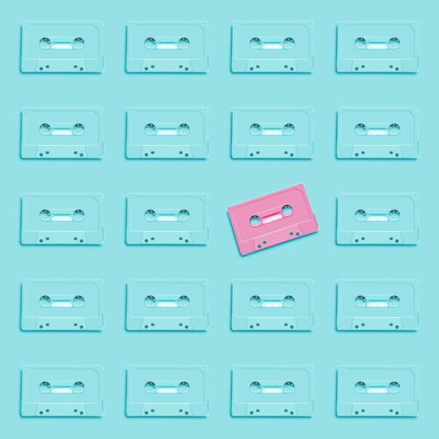 Pastel retro realistic cassette on flat background, vector illustration