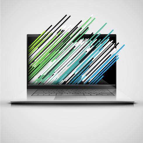 A computer with abstract and colorful lanes, vector

