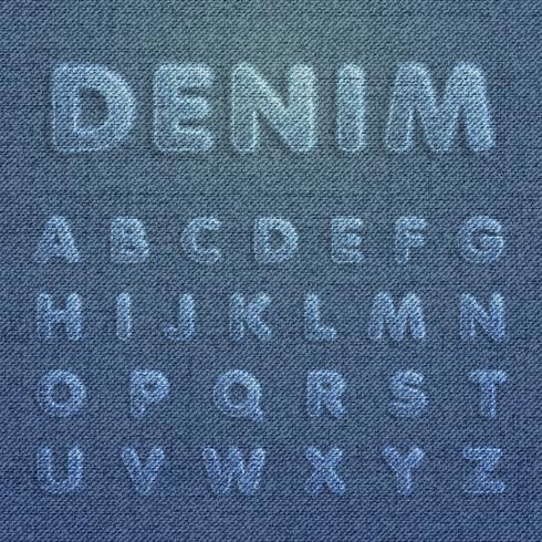 Character set made by denim, from a typeface, vector