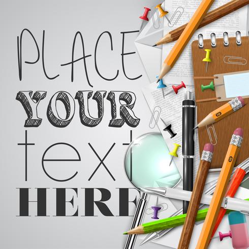 Office or school stuffs and items on white background, vector
