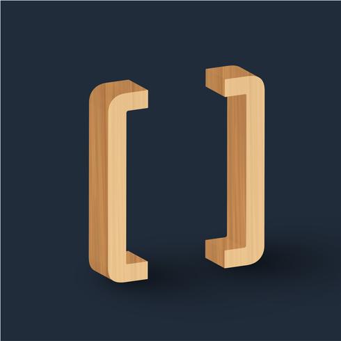 3D wood font character, vector