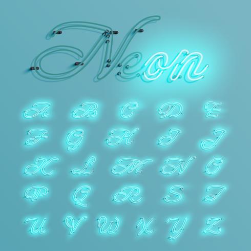 Realistic neon character typeset, vector