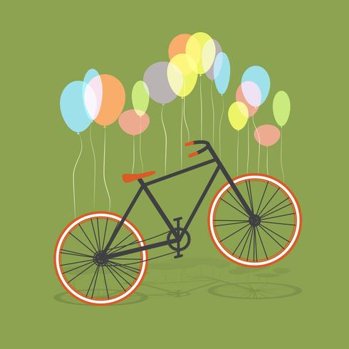 Bicicleta colgando de globos, vector