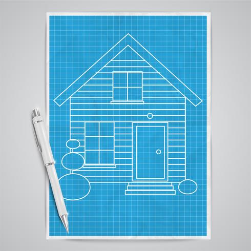 Realistic house with a blueprint, vector
