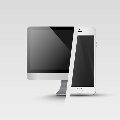 Realistic smartphone and computer, vector illustration