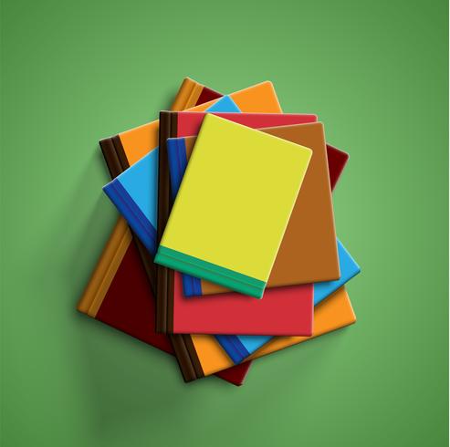 Libros realistas de colores con fondo verde y sombra, ilustración vectorial vector