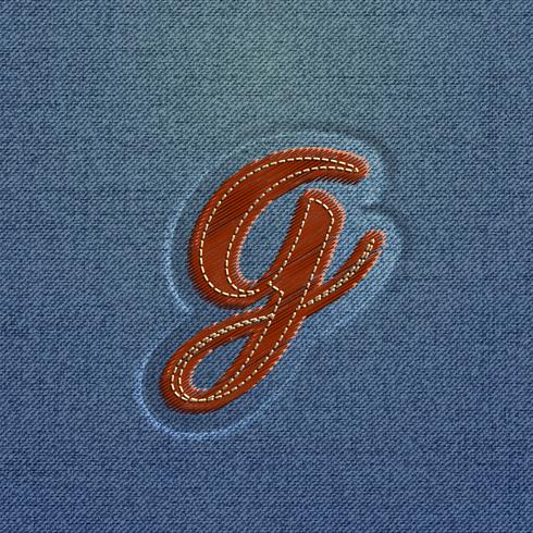 Character made by denim, from a typeface, vector