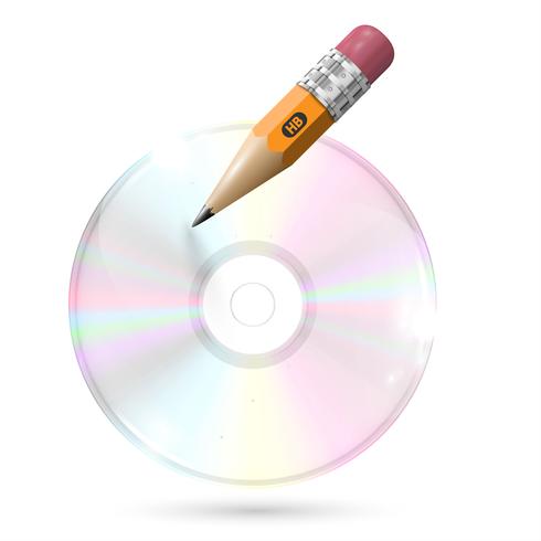 CD / DVD con lápiz sobre fondo blanco, ilustración vectorial vector