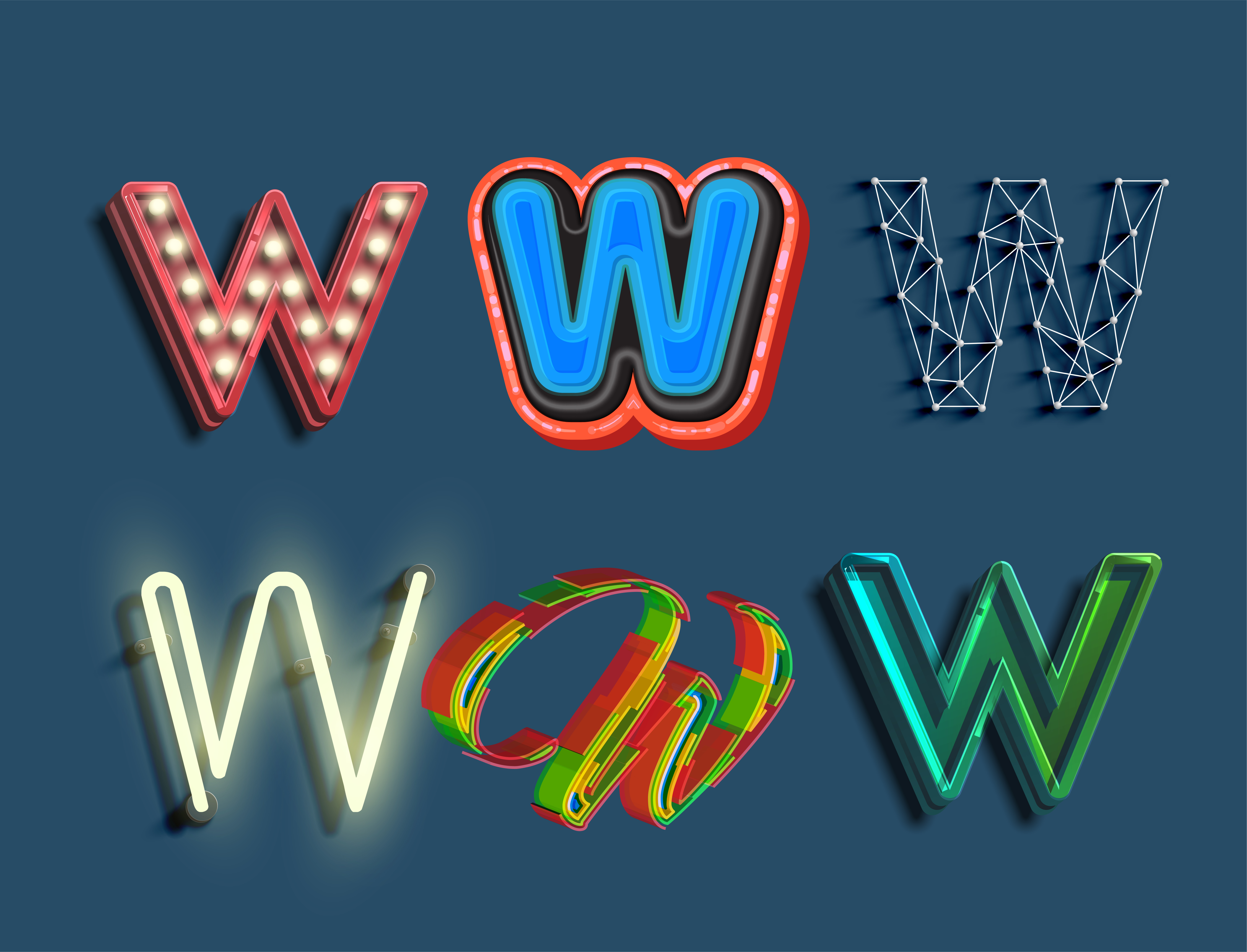 Download A character set of 6 different styled font, vector ...