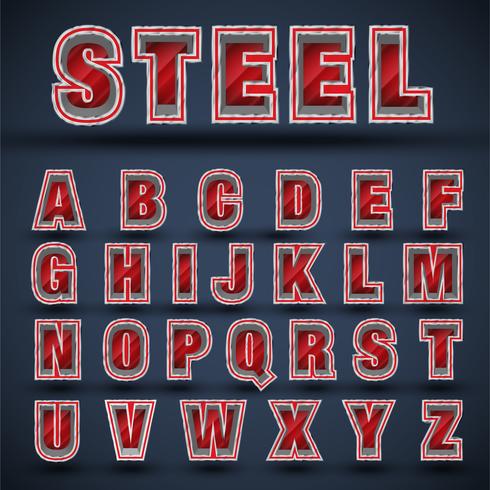 3D red steel font set, vector