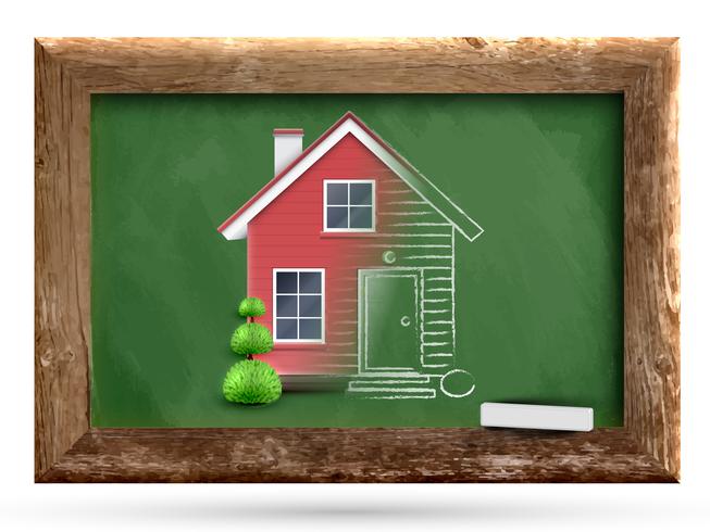 Realistic house being drawn on a chalkboard, vector
