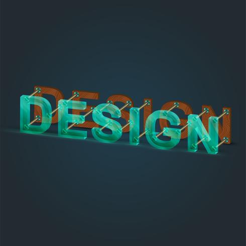'Design' made by glass and wood font, vector