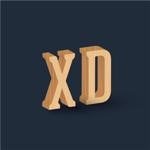 3D wood font character emoticon, vector