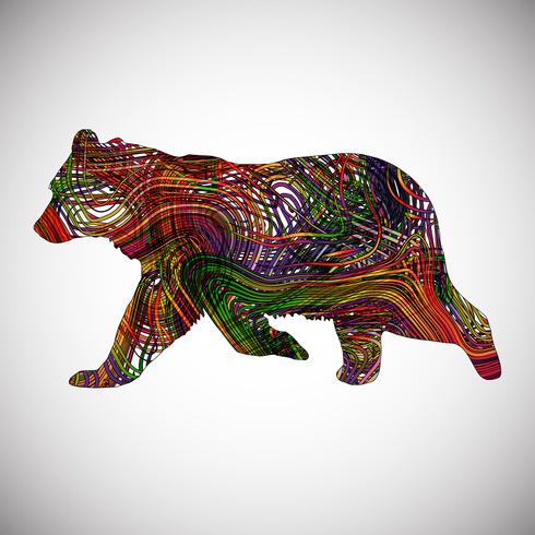 Colorful bear made by lines, vector illustration
