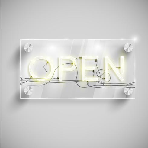 'Open' behind a glass table, vector
