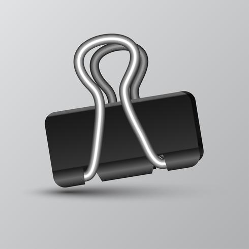 Black binder clip on grey background, vector
