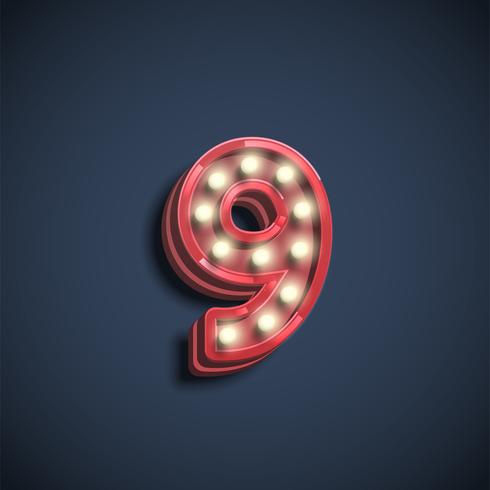 Realistic number character with lamps, vector illustration