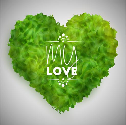 Green leaves heart, vector
