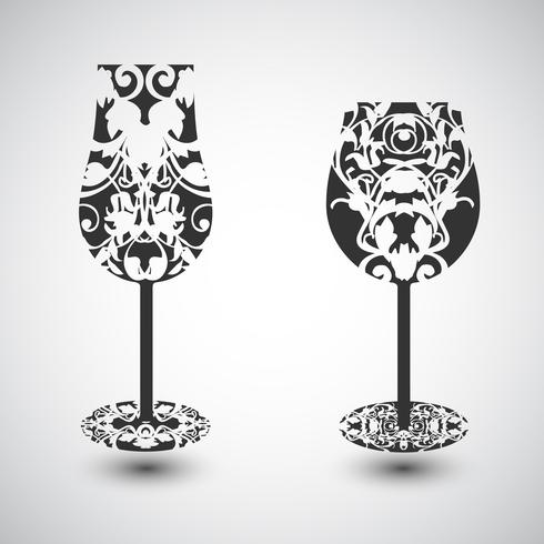 A wine glass and a champagne glass with a pattern, vector
