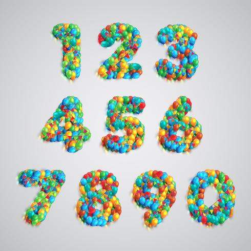 Number set made by colorful balloons, vector
