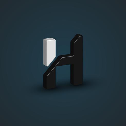 3D black and white character from a font set, vector illustration