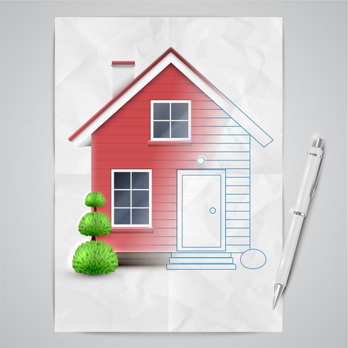 Realistic house being drawn, vector
