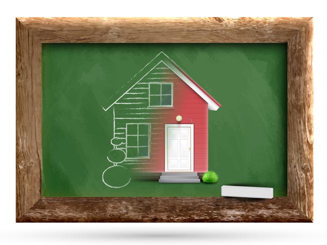 Realistic house being drawn on a chalkboard, vector
