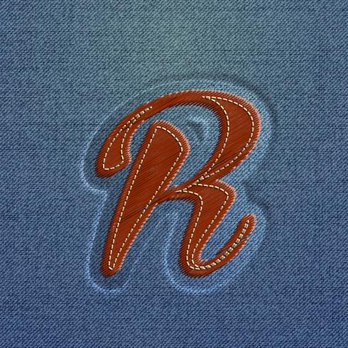 Character made by denim, from a typeface, vector