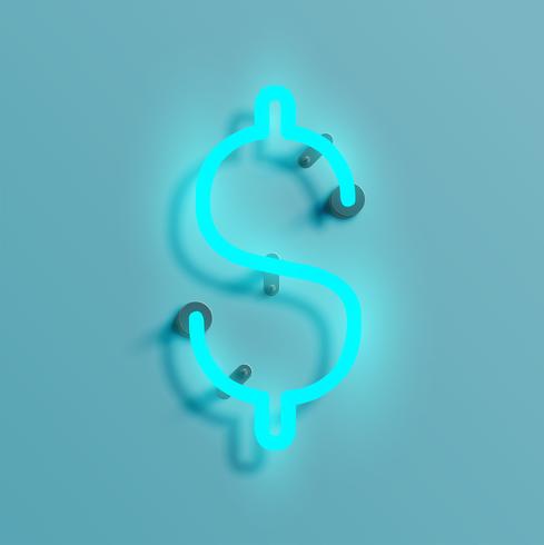 Realistic neon character from a typeset, vector