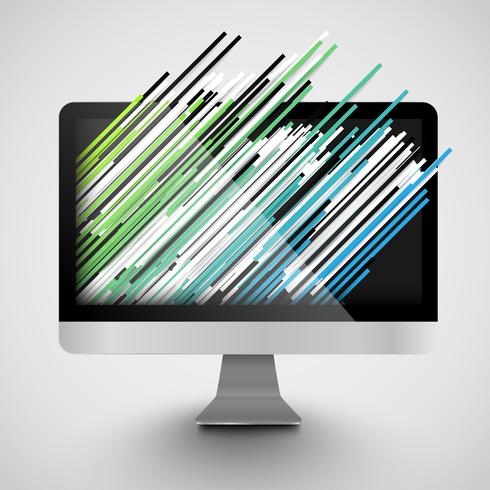 A computer with abstract and colorful lanes, vector
