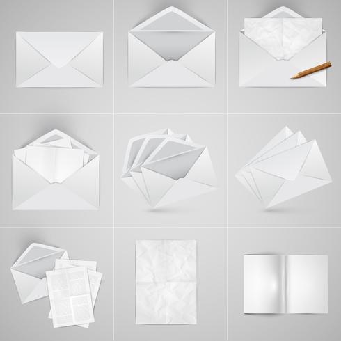 Realistic paper and envelope set, vector
