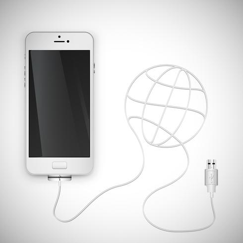 Realistic smartphone with wire, vector illustration