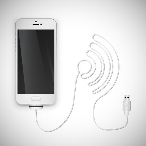 Smartphone realista con cable, ilustración vectorial vector